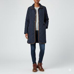 Talbots Navy Quilted Puffer Long Barn Jacket, Size Small